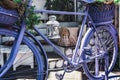 Retro Vintage Lavender Bicycle With Basket Of Flowers On City Street Royalty Free Stock Photo