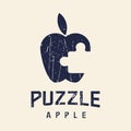 Retro Vintage Logo symbol icon vector illustration graphic design Fruit Apple Puzzle symbol illustration template Royalty Free Stock Photo