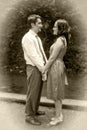 Retro vintage love - two lovers holding hands