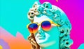 Retro vintage with Marble head statue of an ancient Greek god athena with colorful sunglasses. Generative AI
