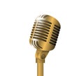 Retro vintage metal microphone on stand on white background. Mic with flare. Music, voice, record icon. Recording studio Royalty Free Stock Photo