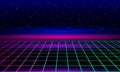 Retro vintage neon grid horizon of the 80s and 90s. Banner for printing night disco parties
