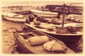 Retro vintage picture of boats in port