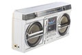 Retro vintage portable stereo boombox radio cassette recorder from 80s isolated on white background