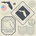 Retro vintage postage stamps set Florida, United States Royalty Free Stock Photo