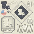 Retro vintage postage stamps set Louisiana, United States