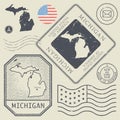 Retro vintage postage stamps set Michigan, United States Royalty Free Stock Photo