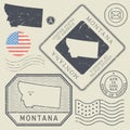 Retro vintage postage stamps set Montana, United States