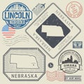 Retro vintage postage stamps set Nebraska, United States