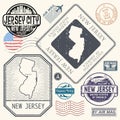 Retro vintage postage stamps set New Jersey, United States Royalty Free Stock Photo