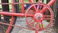 Retro vintage red bike close up. An old charming concept of a classic abandoned bike Royalty Free Stock Photo