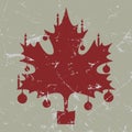 Retro-vintage red Christmas maple leaf card