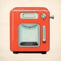 Retro Vintage Red Toaster: A Minimalist Monotype Print