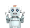 Retro vintage robot raising hands and looks sorrow