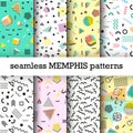 Retro vintage 80s or 90s fashion style. Memphis seamless patterns set. Royalty Free Stock Photo