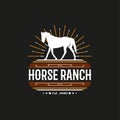 Retro Vintage Shining Silhouette Horse Ranch Logo Design. Countryside western country farm ranch logo vector illustration design