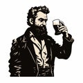 Retro Vintage Silhouette Of Bearded Man Holding Beer