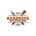 Retro Vintage Spatula Fork Barbeque BBQ Barbecue Label Logo Design