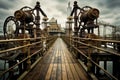 a retro vintage steampunk pier dock. noire, noir. Royalty Free Stock Photo
