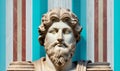 Retro vintage stripes with Marble head statue of an ancient Greek god zeus. Generative AI Royalty Free Stock Photo