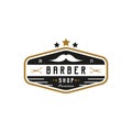 Retro Vintage Style for Barber Shop Logo Design. With moustache, and scissors icons Royalty Free Stock Photo