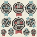 Retro vintage style big reductions signs collection and other promotion labels design. Royalty Free Stock Photo