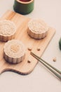Retro vintage style Chinese mid autumn festival foods. Tradition Royalty Free Stock Photo