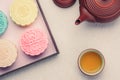 Retro vintage style Chinese mid autumn festival foods. Tradition Royalty Free Stock Photo