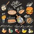 Retro vintage style fast food and drinks designs