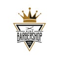 Retro Vintage Style for King Barber Shop Logo Design. With crown, moustache, and scissors icons Royalty Free Stock Photo