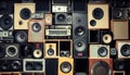 Retro Style Music Sound Speakers Hanging on the Wall Royalty Free Stock Photo