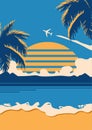 Retro vintage style summer poster with palm trees sea in the setting sun Royalty Free Stock Photo