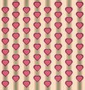 Retro and vintage styled heart and stripe pattern with muted colors pink red yellow green and orange.