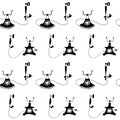 Retro , vintage telephone silhouettes. Black and white seamless pattern. Vector Royalty Free Stock Photo