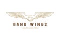 Retro Vintage Wings with Hand Handshake for Motorcycle Biker Club or Peace Community Logo Design