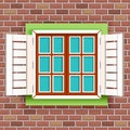 Retro vintage wooden window on red raw brick wall seamless pattern background decoration vector illustration Royalty Free Stock Photo