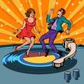 Retro vinyl record A couple dancing. Music party Royalty Free Stock Photo