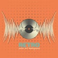Retro vinyl record with music waves. Vintage audio pulse player poster. Vector media banner. Royalty Free Stock Photo