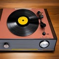 1054 Retro Vinyl Record Player: A retro and vintage-inspired background featuring a retro vinyl record player with spinning viny Royalty Free Stock Photo