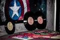 Retro Vinyl records music background superhero wall audio disc