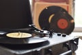 Retro vinyl records for music player. vintage music gramophone