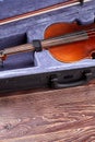 Retro violin in case and copy space. Royalty Free Stock Photo