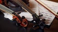 Retro violin and electric viola, closeup view