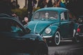 Retro Volkswagen Kafer car at an event with cruising old cars in a small town in Sweden. Royalty Free Stock Photo