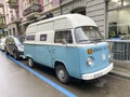 Retro volkswagen minibus in the street