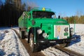 Retro Volvo truck from 1972 on snowy roads Royalty Free Stock Photo