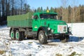 Retro Volvo truck from 1972 on snowy roads