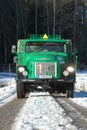 Retro Volvo truck from 1972 on snowy roads Royalty Free Stock Photo