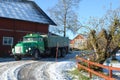 Retro Volvo truck from 1972 on snowy roads Royalty Free Stock Photo