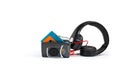 Retro walkman and headphones on the white shelf Royalty Free Stock Photo